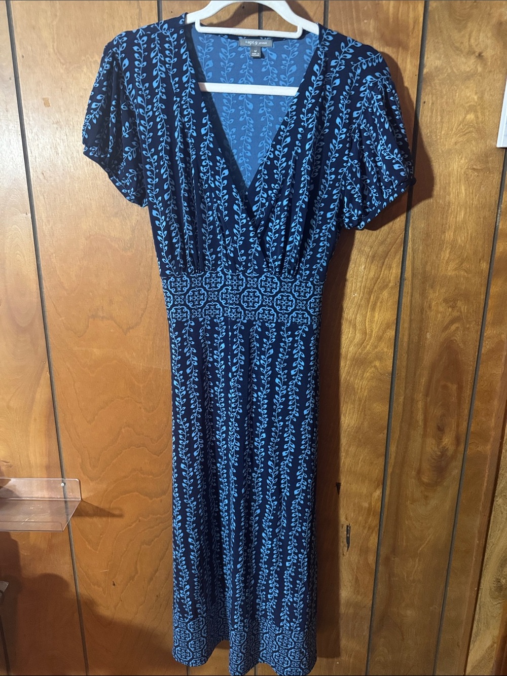 Navy Blue Patterned V-Neck Maxi Dress